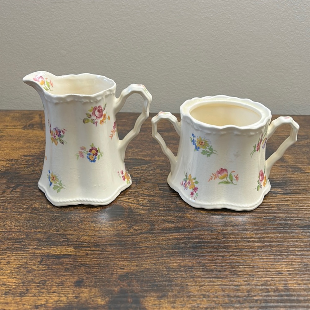 Vintage Crooksville China Company Floral Print Creamer and Sugar Bowl (no lid)